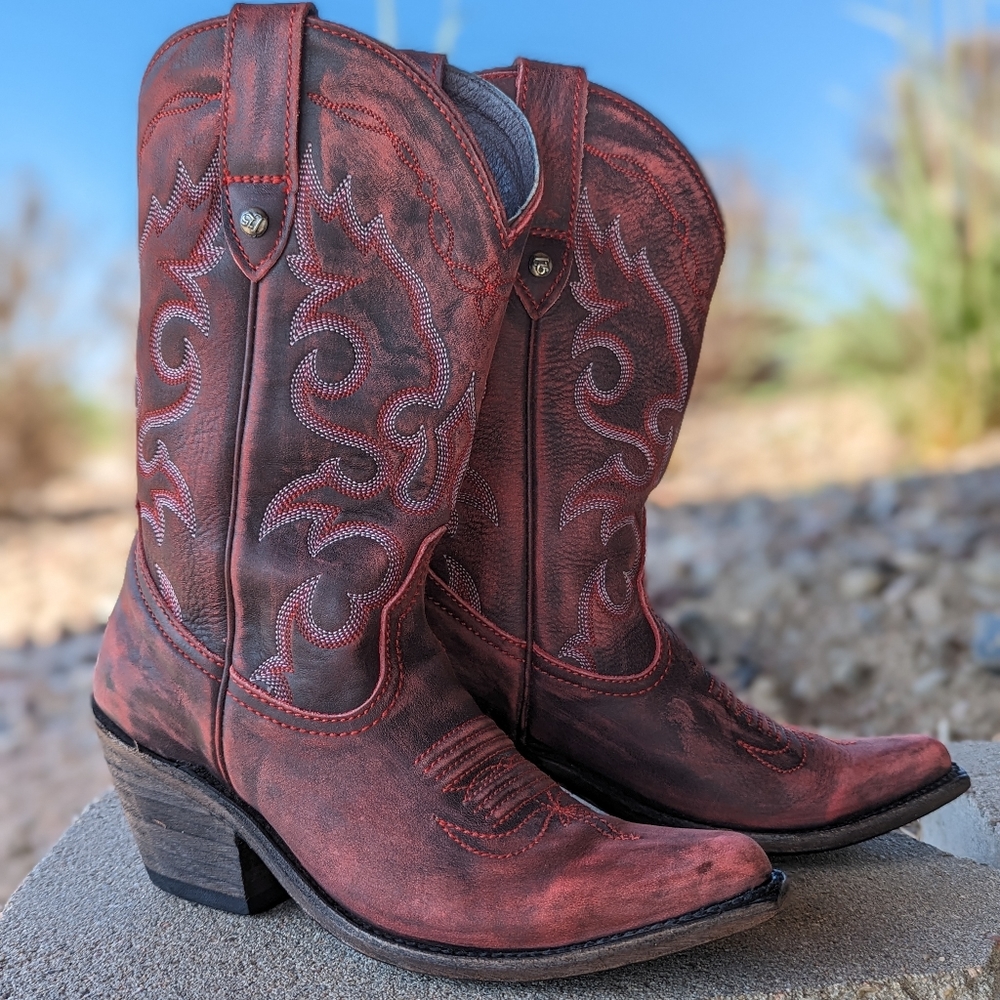 LIBERTY BLACK LB711219C Sienna classic snip toe cowgirl boot Vintage Rojo Red 7 - Picture 6 of 16